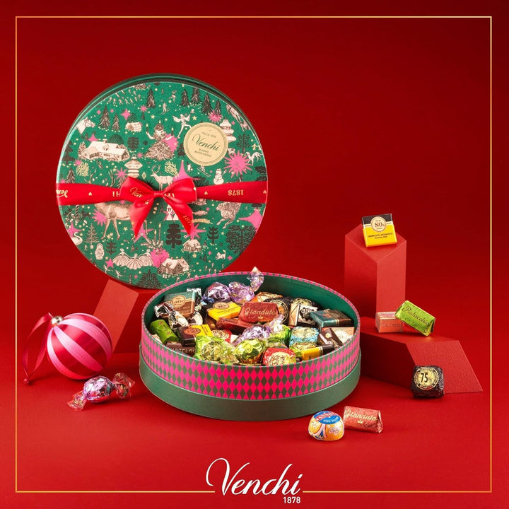Venchi, colecția de Crăciun - Cutie cadou cu ciocolată asortată, 704 grame Bomboane de Ciocolata Naty Shop