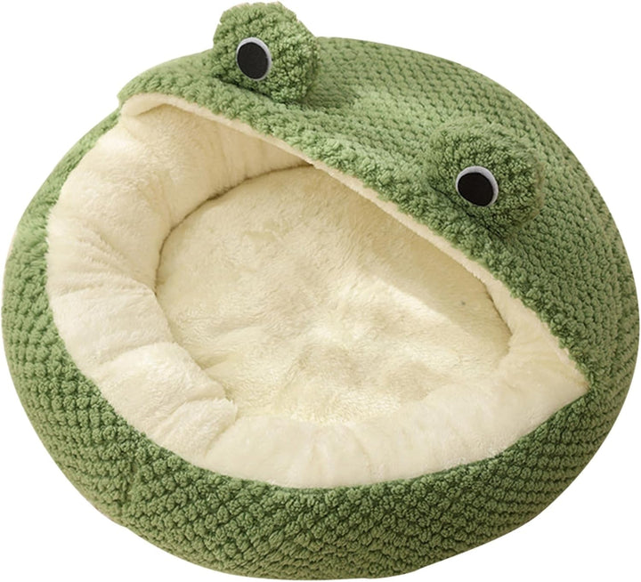 Pat pentru pisici cu broască, lung, de pluș, termic, de iarnă și toamnă, drăguț