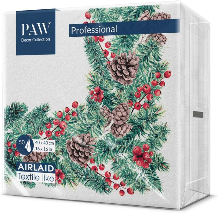 PAW - Șervețele Airlaid (40 X 40 Cm) I 50 Bucăți I Perfect pentru Crăciun, Iarnă, Sărbători I Decorațiuni de masă pentru Ajunul Crăciunului I Șervețele Airlaid Fabric-Like Winter Branches I Winter Branches