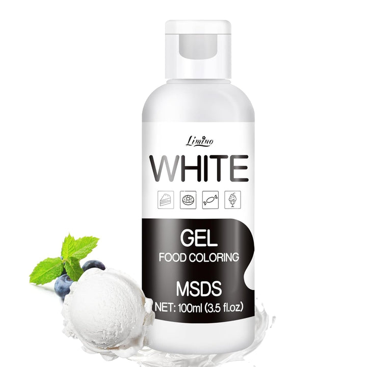 Colorant alimentar în gel - 100 ml, coloranți alimentari în gel pentru prăjituri, copt, fursecuri, macaroane - Colorant alimentar concentrat fără zahăr pentru decorarea torturilor, băuturi, ouă de Paște, slime DIY (alb)