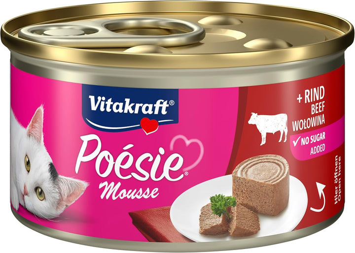 Vitakraft Poésie Mousse, hrană umedă pisică, mousse aeriană, cu carne de vită, fără zahăr adăugat și cereale (12X 85G)