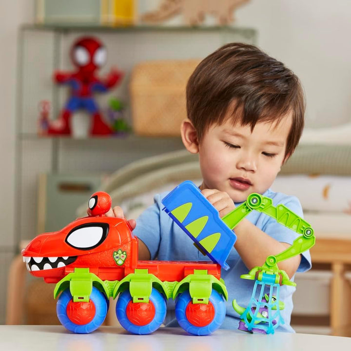 Marvel Spidey And His Super Friends Dino Crawler Superhero Playset, cu Spidey și Dino Figure și jucărie de transport, pentru copii cu vârsta de 3 ani și peste Action figures Naty Shop
