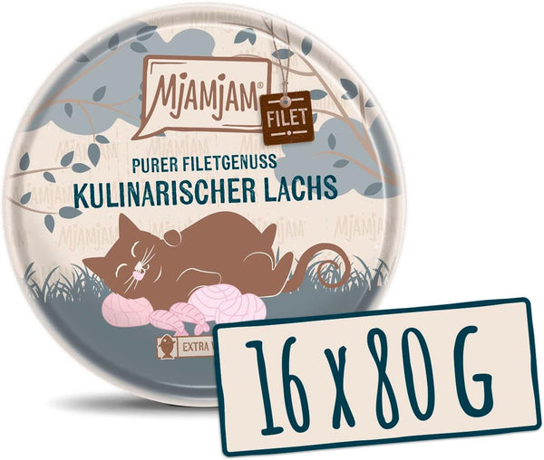 Mjamjam - Hrană umedă premium pentru pisici - Tender Fillet Of Salmon 80G, 16 pachete (16 X 80 G), naturală cu multă carne