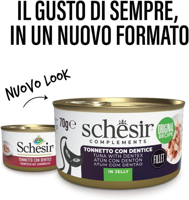 , File de ton cu dinte de jeleu, Hrană umedă complementară pentru pisici, Rețetă originală, 100% naturală, 12 cutii la 70 G