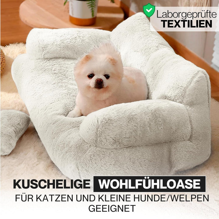 Canapea pentru pisici Noviclass® Simba | Include o pernă mică | 70 x 48 cm | Pat pentru pisici mici | Pufos, bine căptușit | Husă detașabilă (crem)