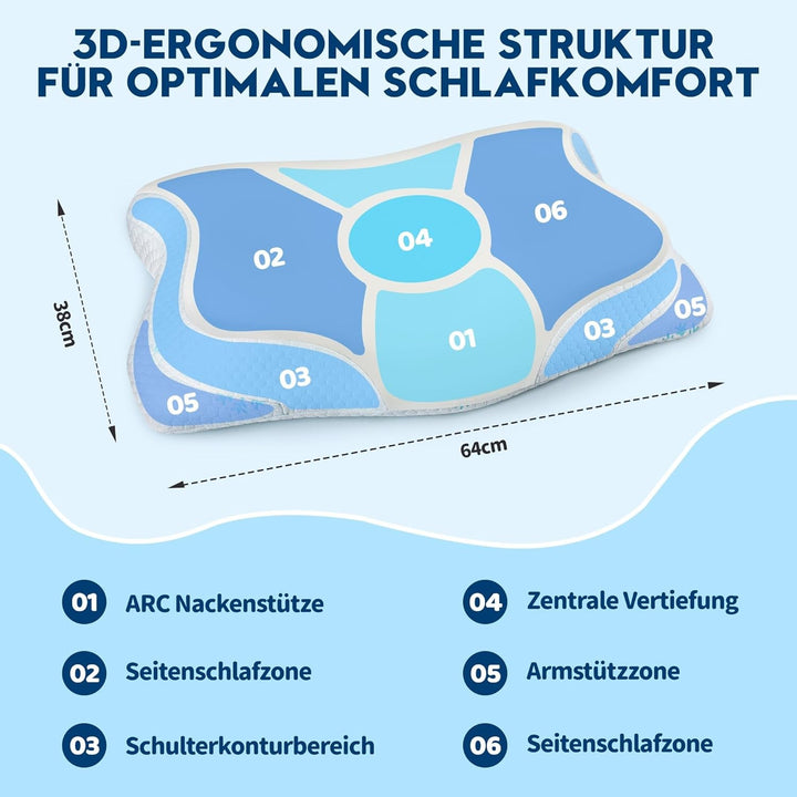 Cloudétoile pernă pentru gât pernă din spumă cu memorie - pernă ortopedică ergonomică 2 în 1 pernă din spumă visco pernă pentru dormit lateral, pernă de susținere a gâtului reglabilă pe înălțime pernă din spumă cu memorie, alb 64X38X12 cm Perne ortopedice cervicale Naty Shop