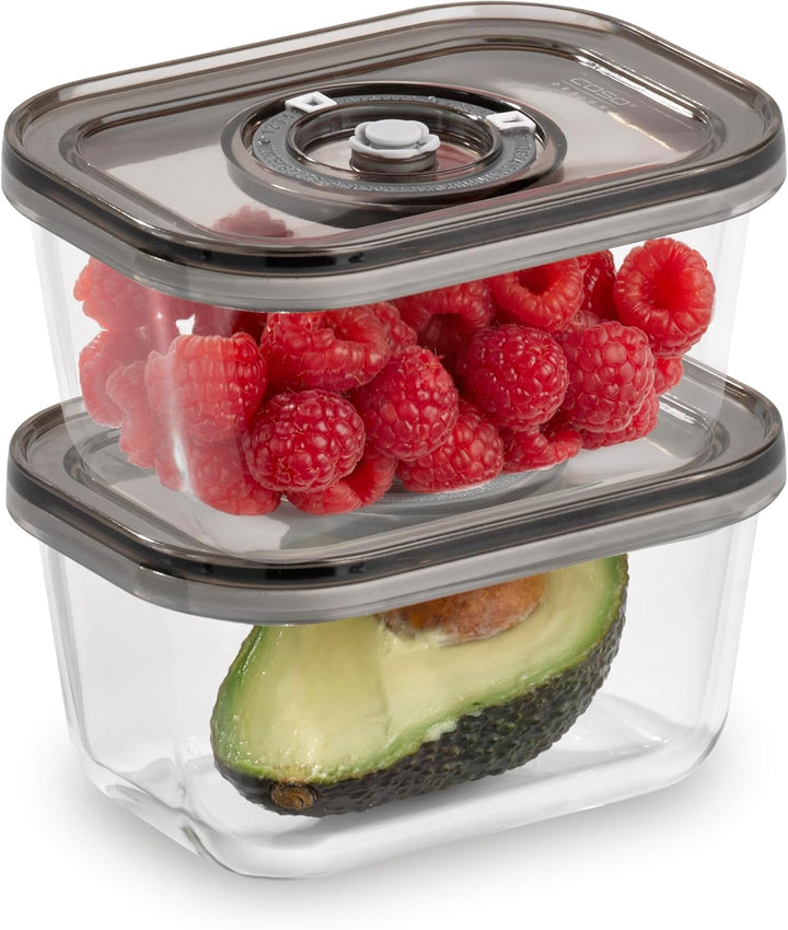 Set Caso Vacu OneTouch Eco, sigilator manual de vid, inclusiv 3 recipiente de vid din sticlă și VacuBoxx Eco-Duo S - recipient de prospețime în vid / 2 recipiente cu 500 ml fiecare Cutii depozitare alimente Naty Shop