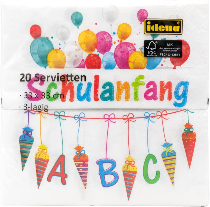 Idena 50066-4 - Șervețele Back-to-school într-un set, 4 X 20 bucăți, 3 straturi, 33 X 33 cm, decor back-to-school