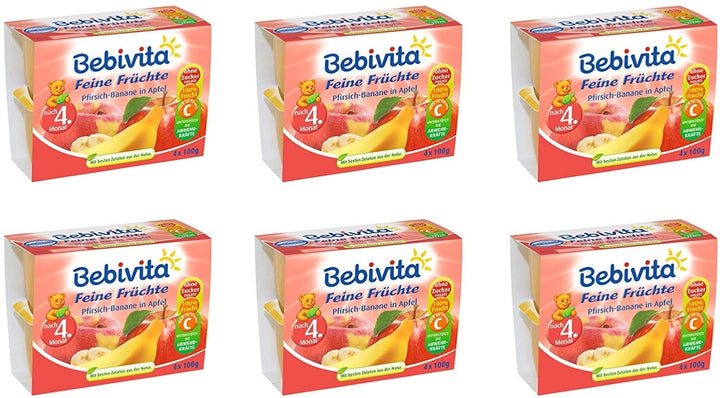 Piersică-banană în suc de mere, pachet de 6 ( 6 X 4 X 100 G ) Mama si Copilul Naty Shop Default Title