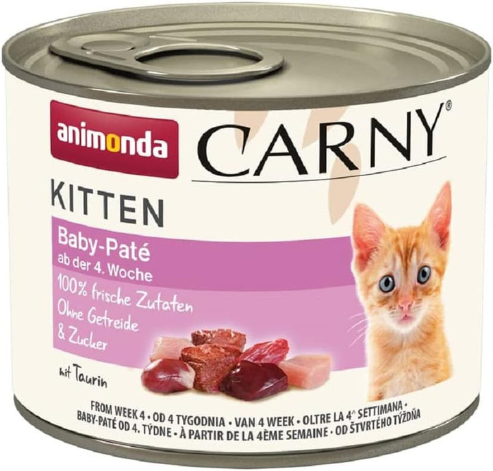 Animonda Carny Kitten Beef, Veal + Chicken (12 X 85 G), hrană umedă pentru pisoi în creștere, hrană pentru pisici fără cereale și zahăr, hrană umedă pentru pisici cu 100% ingrediente proaspete