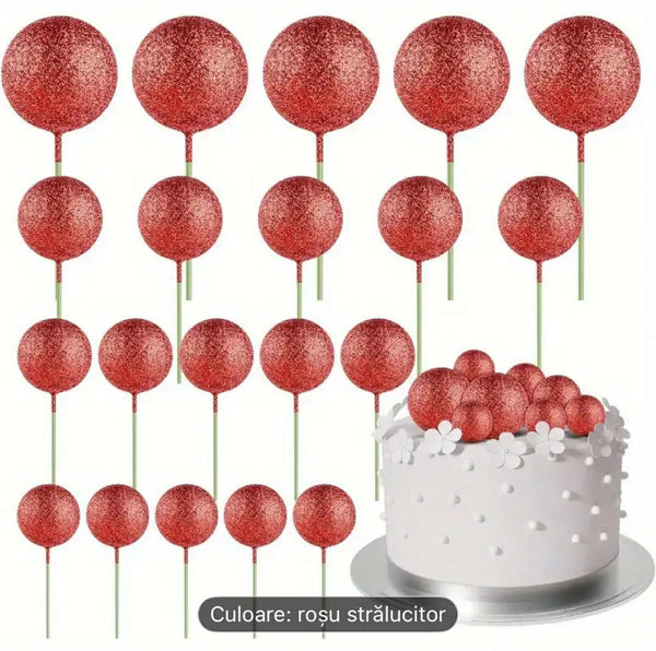 Set 20 de sfere necomestibile tort, rosu sclipitor