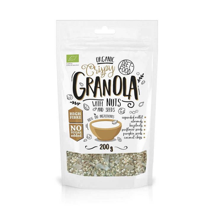 DIET-FOOD Keto Granola Mit Himbeere Low Carb Und Fettarm Glutenfreies Granola Frühstücksmüsli Non-Gmo Snack Ohne Zuckerzusatz 200G 1Er Pack Cereale Naty Shop 1 Stück (1Er Pack) Bio Granola With Nuts