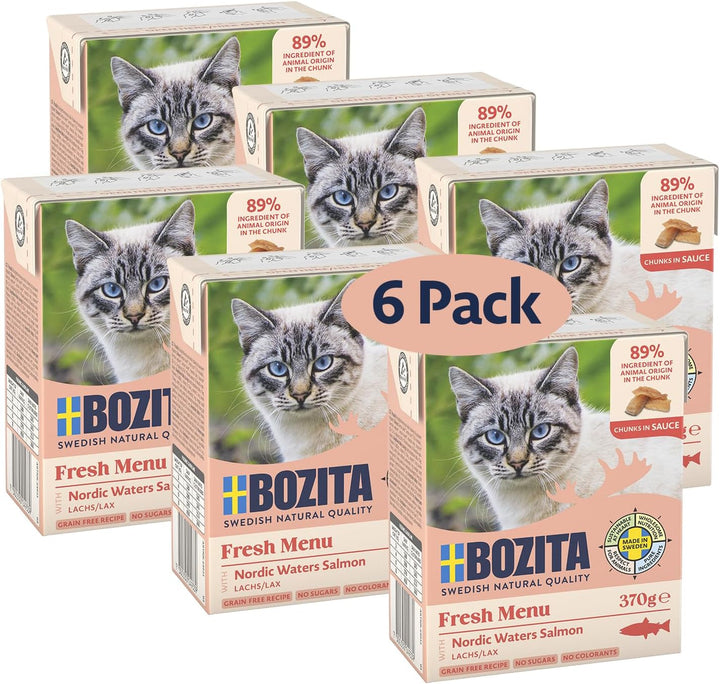 Bozita Tetra Morsels în sos cu carne de vită - 6X370G Hrană premium pentru pisici fără cereale și zahăr, fără OMG - 7,5% proteine și 5% grăsimi - extra nutritivă și gustoasă