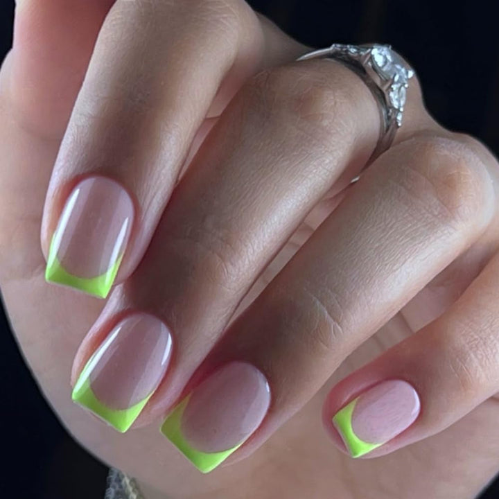 Unghii lungi cu vârf franțuzesc, aurii, cu sclipici, de lipit pe unghii lungi și pătrate, set unghii false cu vârf franțuzesc strălucitor, unghii artificiale pătrate pentru femei, 24 de bucăți