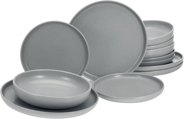 Creatable, 22979, Serie Uno BLACK, 12-Teiliges Geschirrset, Teller Set Aus Steinzeug, Spülmaschinen- Und Mikrowellengeeignet, Made in Portugal Seturi vesela masa Naty Shop Grau Tafelservice 12 Teilig