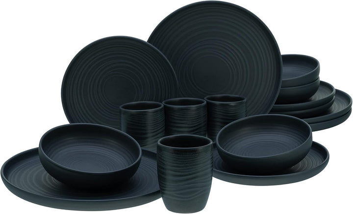 Creatable, 22979, Serie Uno BLACK, 12-Teiliges Geschirrset, Teller Set Aus Steinzeug, Spülmaschinen- Und Mikrowellengeeignet, Made in Portugal Seturi vesela masa Naty Shop Black Lava Stone Kombiservice 16 Teilig