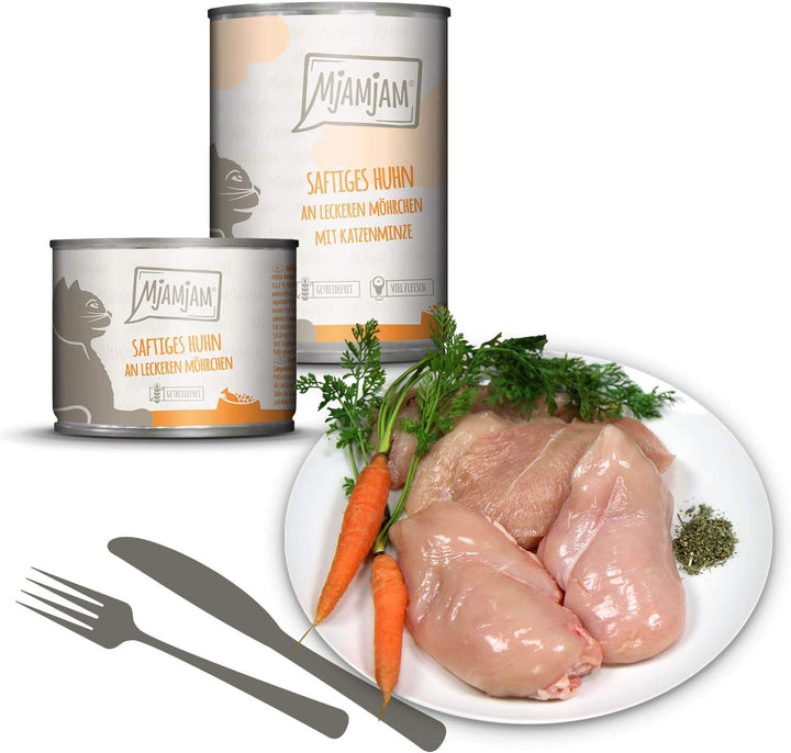 Mjamjam - Hrană umedă premium pentru pisici - Mixpack 5 - Deliciu de carne pură, pachet de 6 (6 X 200 G) & - Hrană umedă premium pentru pisici - Mixpack 3 - vânat și iepure, curcan, rață și păsări de curte, (6 X 200 G)