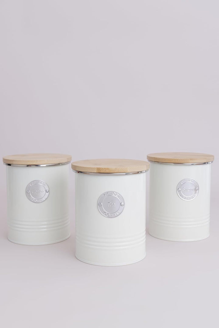 LIVING collection, bol de zahăr cu capac | cremă pastel | cutie de depozitare 1 L bucătărie pentru zahăr | recipient din oțel pentru zahăr cu capac | borcane de depozitare etanșe din bambus cu capac Cutii depozitare alimente Naty Shop