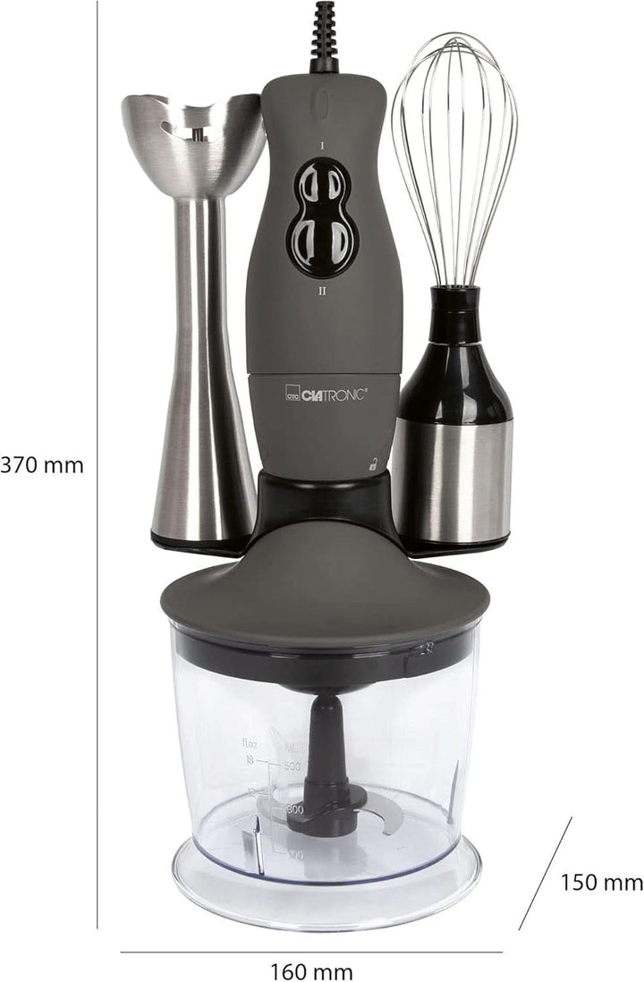Clatronic® Stabmixer Set | Mixer, Pürierstab, Zerkleinerer Aus Edelstahl | 400 Watt | 2 Geschwindigkeitsstufen | Allesschneider | Mixbehälter | Schneebesen | Multizerkleinerer | SMS 3777 Bucatarie Naty Shop