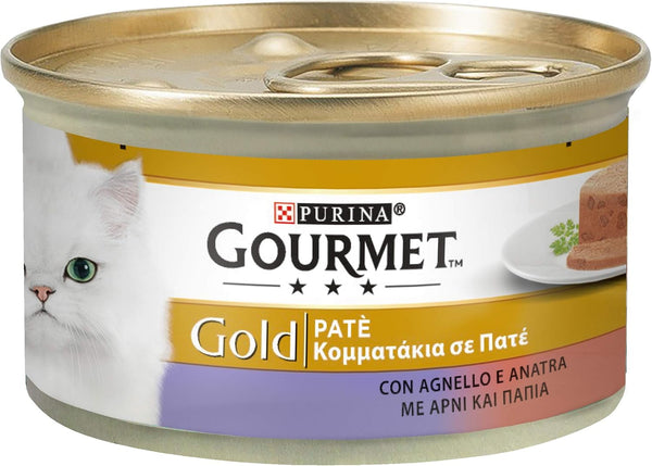 Purina Gold Pâté Moist Cat Lamb And Duck, 24 cutii la 85 G
