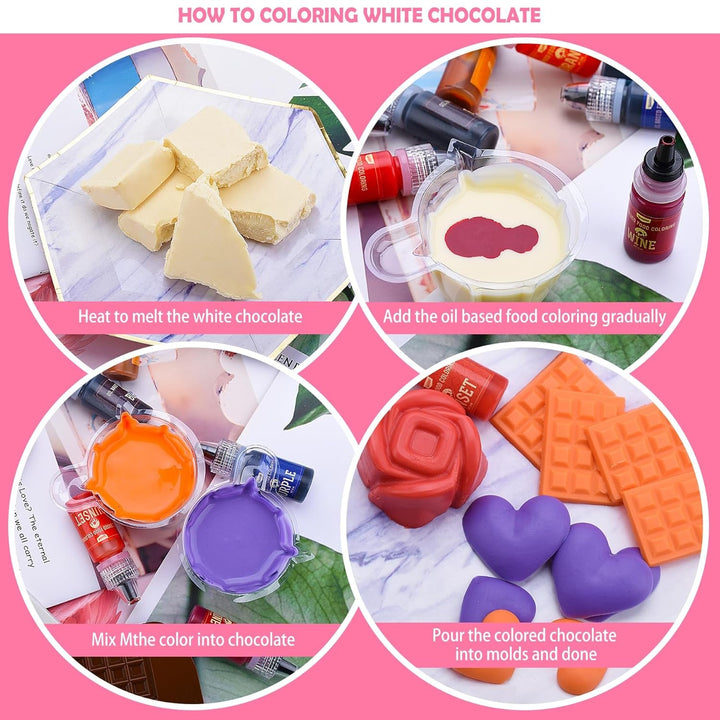 Colorant alimentar liposolubil pentru ciocolată - 10 culori coloranți alimentari pe bază de ulei pentru fondant, copt, prăjituri, fursecuri - colorant alimentar lichid fără aromă pentru unt de cacao, prăjituri, cremă de unt - 6 ml fiecare