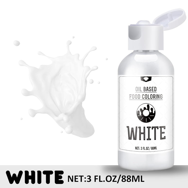 Colorant alimentar liposolubil pentru ciocolată - 88 ml colorant alimentar pe bază de ulei pentru fondant, copt, prăjituri, fursecuri - Colorant alimentar lichid fără aromă pentru unt de cacao, prăjituri, cremă de unt (alb)