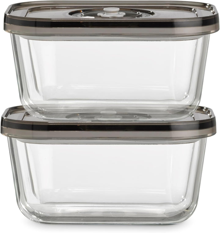 Set Caso Vacu OneTouch Eco, sigilator manual de vid, inclusiv 3 recipiente de vid din sticlă și VacuBoxx Eco-Duo S - recipient de prospețime în vid / 2 recipiente cu 500 ml fiecare Cutii depozitare alimente Naty Shop