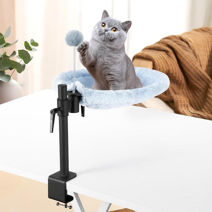 Pat pentru pisici Odoland pentru birou - Rotativ la 360° și reglabil pe înălțime, Hamac moale pentru pisici cu 2 huse lavabile, Loc de dormit pentru pisici la birou - Utilizare pe tot parcursul anului (Gri)
