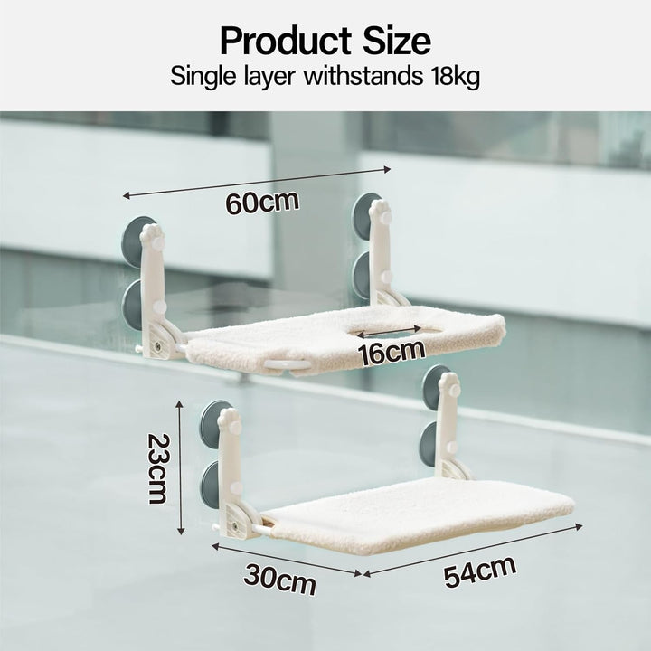 MEWOOFUN Hamac pentru Pisici, 54 x 30 cm, Pat pentru Pisici, Covoraș Reversibil pentru Pisici, cu Ventuze Puternice, Până la 18 kg (Bej, Dublu)