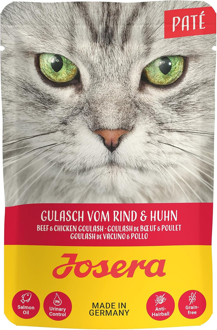 JOSERA Paté Goulash Beef & Chicken (16 X 85 G) | Adult | Hrană umedă premium pentru pisici adulte | Goulash Beef & Chicken | Fără cereale | Hrană umedă pentru pisici într-o pungă proaspătă | 16-pachet