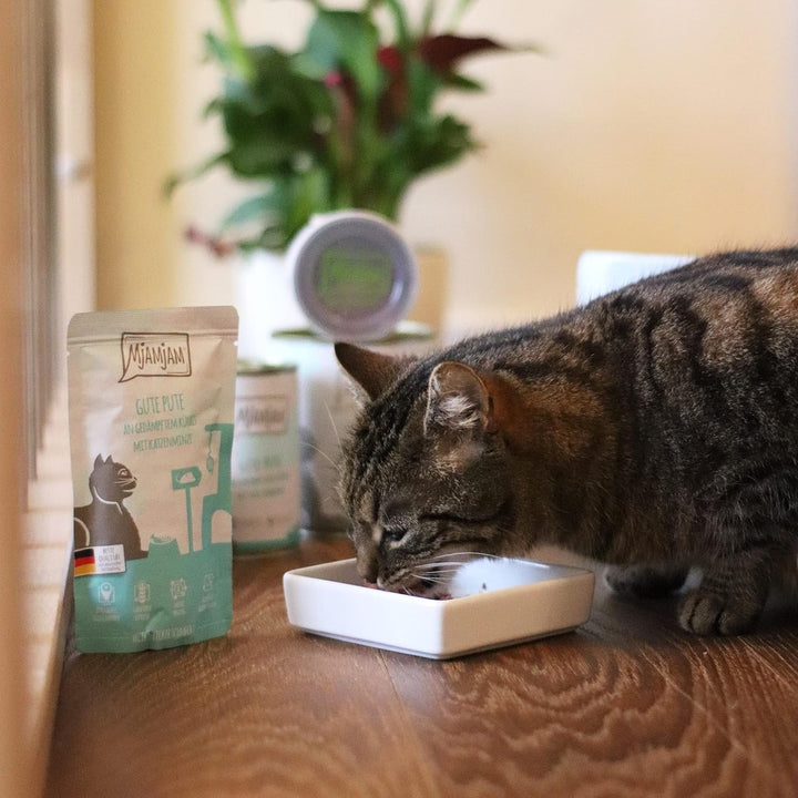 Mjamjam - Hrană umedă premium pentru pisici - Mono Pack I - cu pui și curcan, pachet de 6 (6 X 800 G), fără cereale cu extra carne