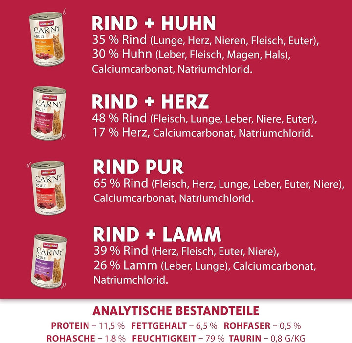 Animonda Carny Adult Hearty Variation (12 X 400 G), hrană umedă pentru pisici adulte, hrană umedă cu 100% ingrediente din carne proaspătă, hrană pentru pisici fără cereale și zahăr