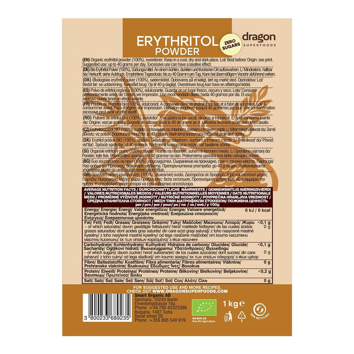 Bio Erythrit - Pulver, 100% Bio, Vegan, Null Kalorien-1Kg Indulcitori Naty Shop