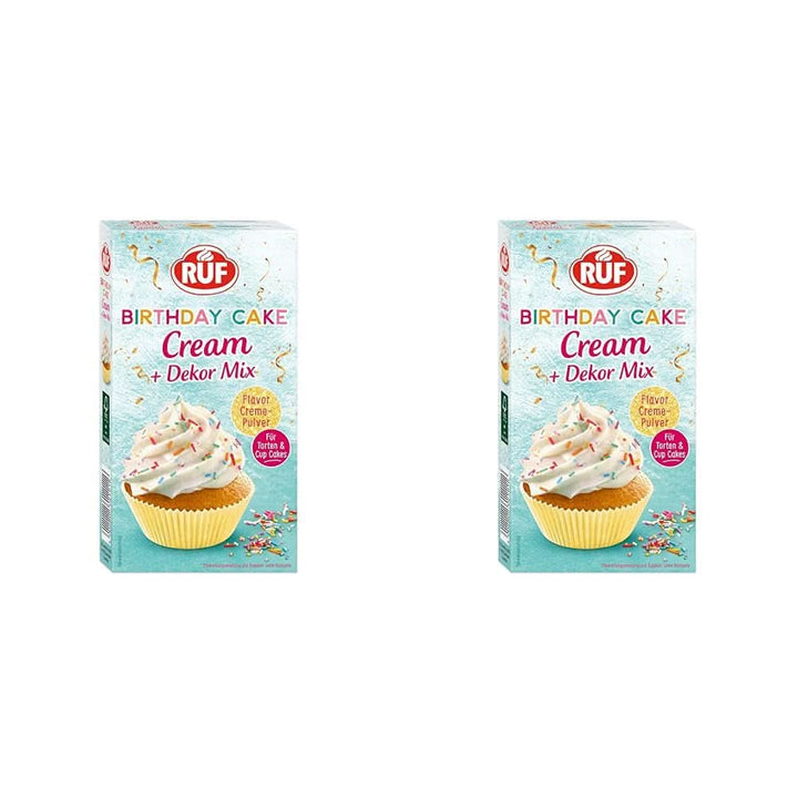 RUF Birthday Cake Cream, pudră de cremă cu aromă de vanilie și caramel și decor colorat, 110 grame Glazuri si Decor Naty Shop Set 2 bucati (2 x 110 grame) Vanilie