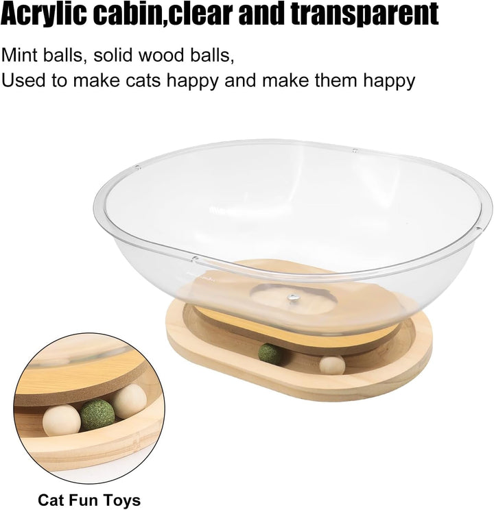 Pat pentru pisici Space Capsule, pat pentru pisici de interior, cuib pentru pisici cu bile de urmărire, suport din lemn masiv, cuib stabil pentru pisoi, casă transparentă pentru pisici, pisoi