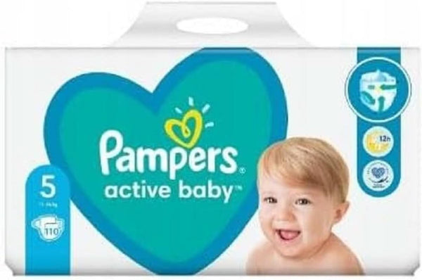 Scutece Pampers mărimea 5 (11-16 kg), scutece Active Baby, 110 bucăți, protecție împotriva scurgerilor toată ziua Mama si Copilul Naty Shop