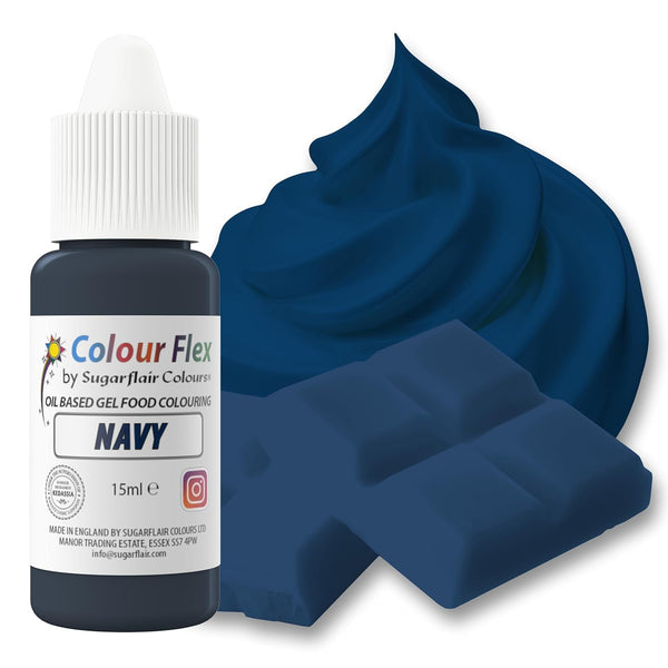 Colorant alimentar pe bază de ulei Sugarflair Colourflex, albastru marin, colorant alimentar lichid foarte concentrat, colorant alimentar pentru cremă de unt, ciocolată, aluat, fondant, glazură și multe altele - 15 ml
