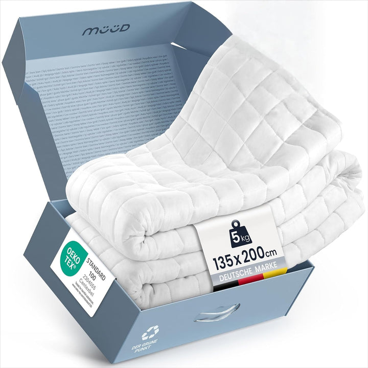 Pătură terapeutică de 7 kg I 135X200Cm I Pentru somn odihnitor I Pătură ponderată de înaltă calitate din bumbac respirabil I Reducătoare de stres și terapeutică - Inclusiv cutie de ambalare cu mâner de transport Paturi si Cuverturi Besuche den mÃ¼Ã¼d-Store 135 X 200 Cm 5 kilograme