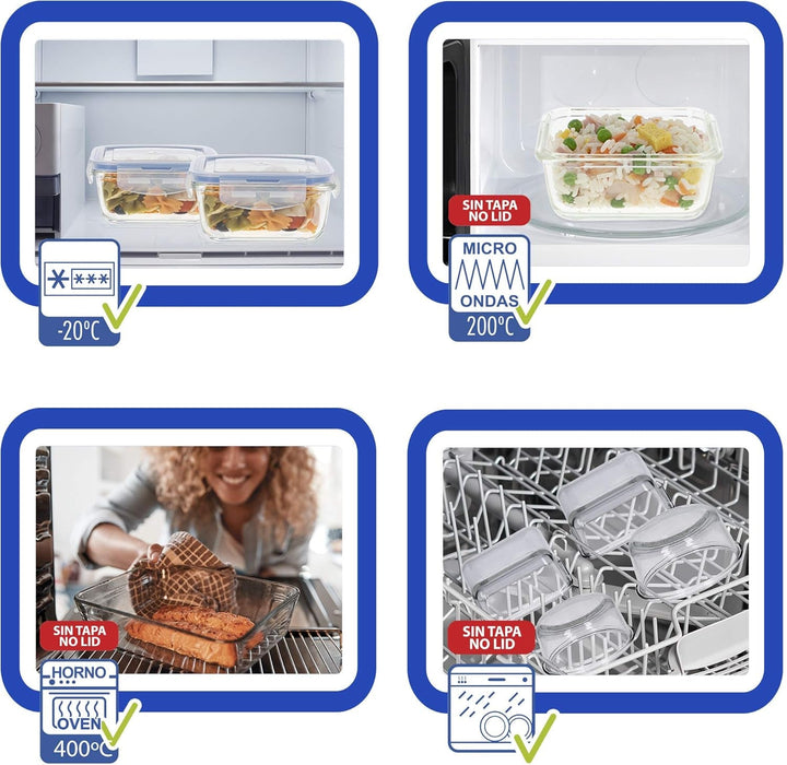 Max Home Pachet 8 recipiente etanșe din sticlă, cutie de prânz din sticlă pentru microunde, recipiente resigilabile pentru alimente, 550 mililitri, capace transparente, recipiente pentru alimente (16538) Cutii depozitare alimente Naty Shop