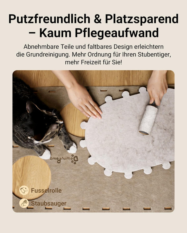 Peșteră pentru pisici Downypaws din fetru, pat pentru pisici cu 2 niveluri, căsuță tip castel pentru joacă, design cald, protecție pentru unghiile pisicii, bej