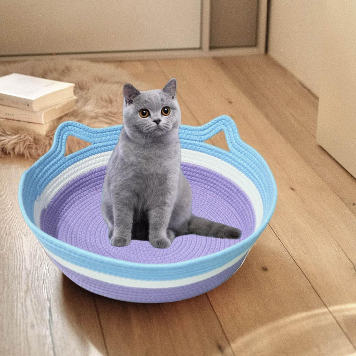 Coș pentru pisici, coș pentru dormit, pat lavabil pentru pisici, coș pentru pisici din frânghie de bumbac, cuib pentru pisici, împletit, pat confortabil pentru câini și pisici în interior