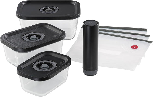 Set de vid Küchenprofi EASYFRESH | Set din 7 piese | 1x pompă electrică de vid, 1x borcan de vid S, M și L, 3x pungi de vid 22x21 cm | sticlă borosilicată, plastic de înaltă calitate | preparare și depozitare Cutii depozitare alimente Naty Shop Set aspirator 7 piese