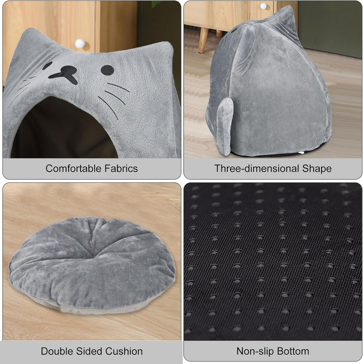 Pat pentru pisici, peșteră pentru animale de companie, cuib pentru pisici, pat moale, casă pentru pisici, cort, pat cald, peșteră pentru pisici, pat de dormit pentru pui, pernă lavabilă pentru animale de companie (gri-S)