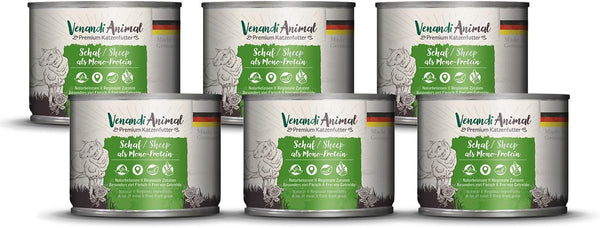 Venandi Animal - Hrană premium pentru pisici - Oaie ca hrană umedă monoproteică, fără cereale și naturală, pachet de 6 (6 X 200G)