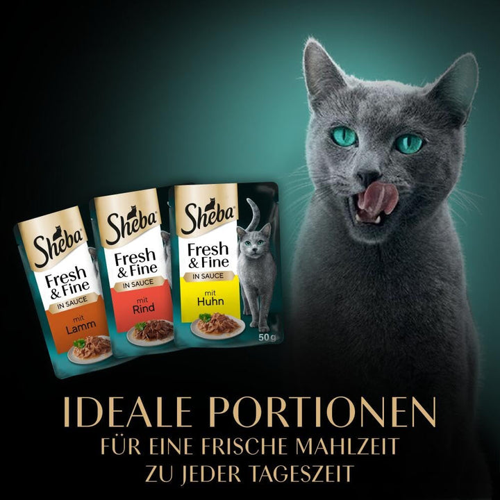 Sheba Portion Bag Wet Cat Food Multipack Fresh & Fine in Sauce with Beef and Chicken, 6X6X50G - Hrană premium pentru pisici în sos, ideală pentru pisica dumneavoastră
