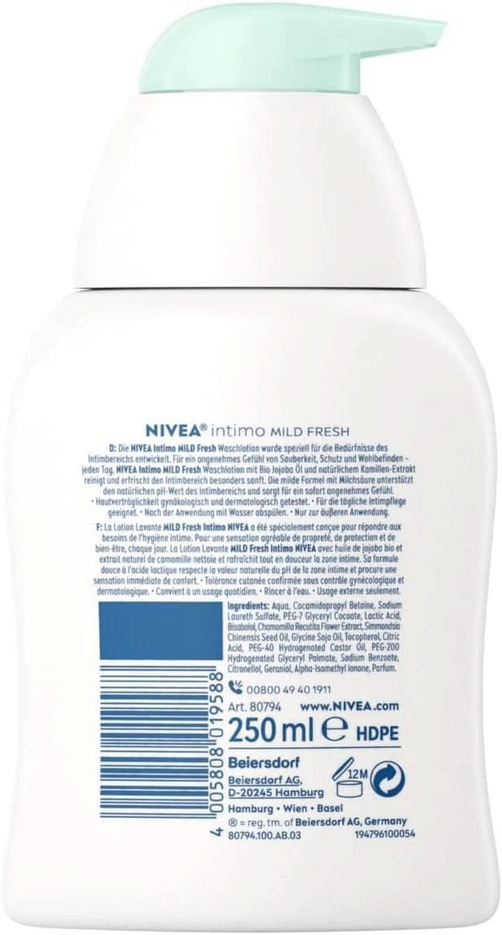 NIVEA, Loțiune de spălare intimă cu acid lactic, extract de mușețel și ulei organic de jojoba, 250 ml Duș și baie Naty Shop