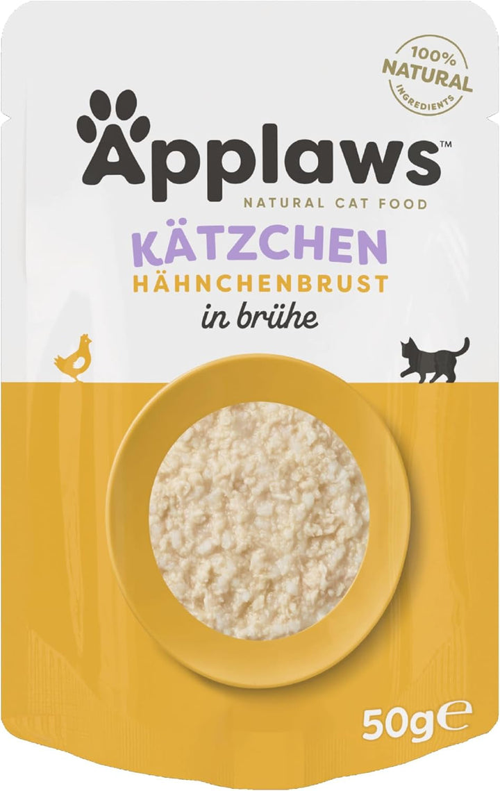 Applaws 100% hrană umedă naturală pentru pisoi, piept de pui în bulion - pachet cu 12 pungi de X 50G