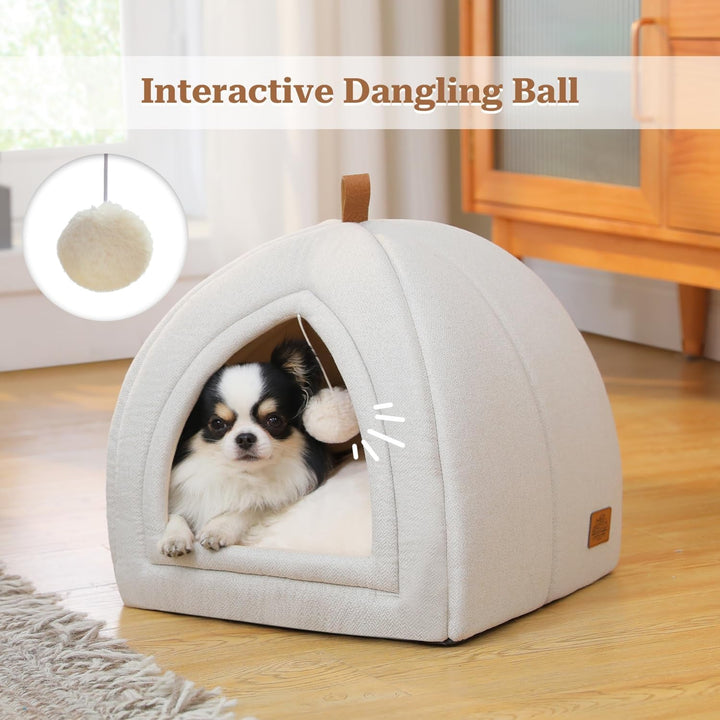 Peșteră pentru pisici PAWZ Road cu pernă lavabilă, pat pentru câini mici, căsuță pentru animale mici, loc de dormit pentru pisici, căsuță de interior pentru pisici, bej, 40 x 40 x 40 cm