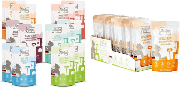 Mjamjam Mixpack III, 12 X 125 G (1 X 1,5 Kilograme) & Hrană umedă premium pentru pisici - pui suculent cu morcovi delicioși, 12Pack (12 X 125 G)