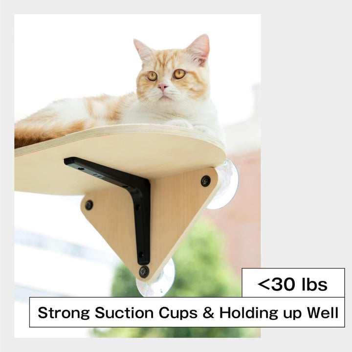 Hamac din lemn pentru pisici MEWOOFUN, cu ventuză puternică - Platformă pentru pisici, Pat pentru pisici montat pe fereastră pentru pisici de interior, 1 bucată